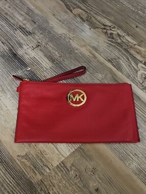 Michael Kors Red Leather Wristlet with Gold MK Emblem NWOT